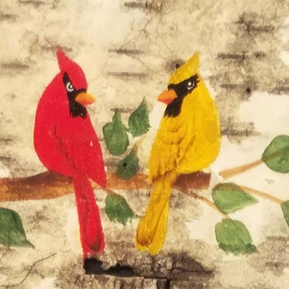 Painted Cardinal on Birch Bark inside Birch Frame