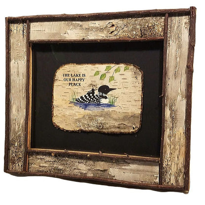 Loon Lake is Our Happy Place Painting in Birch Frame