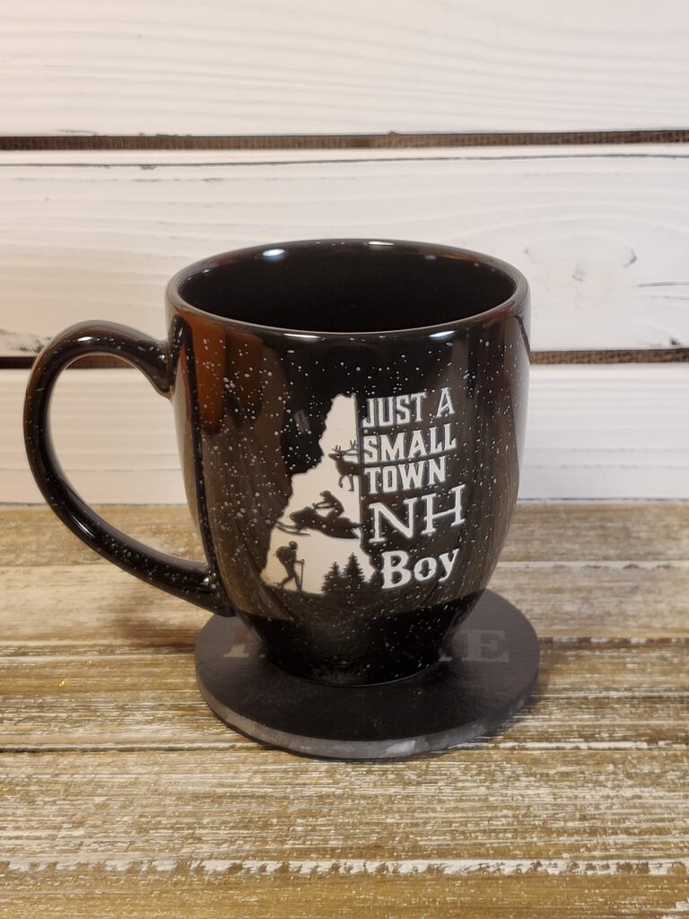 Mug on wood table with NH